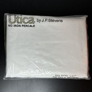 Utica By JP Stevens No Iron Percale Cotton Blend Full Fitted WHITE Sheet NEW